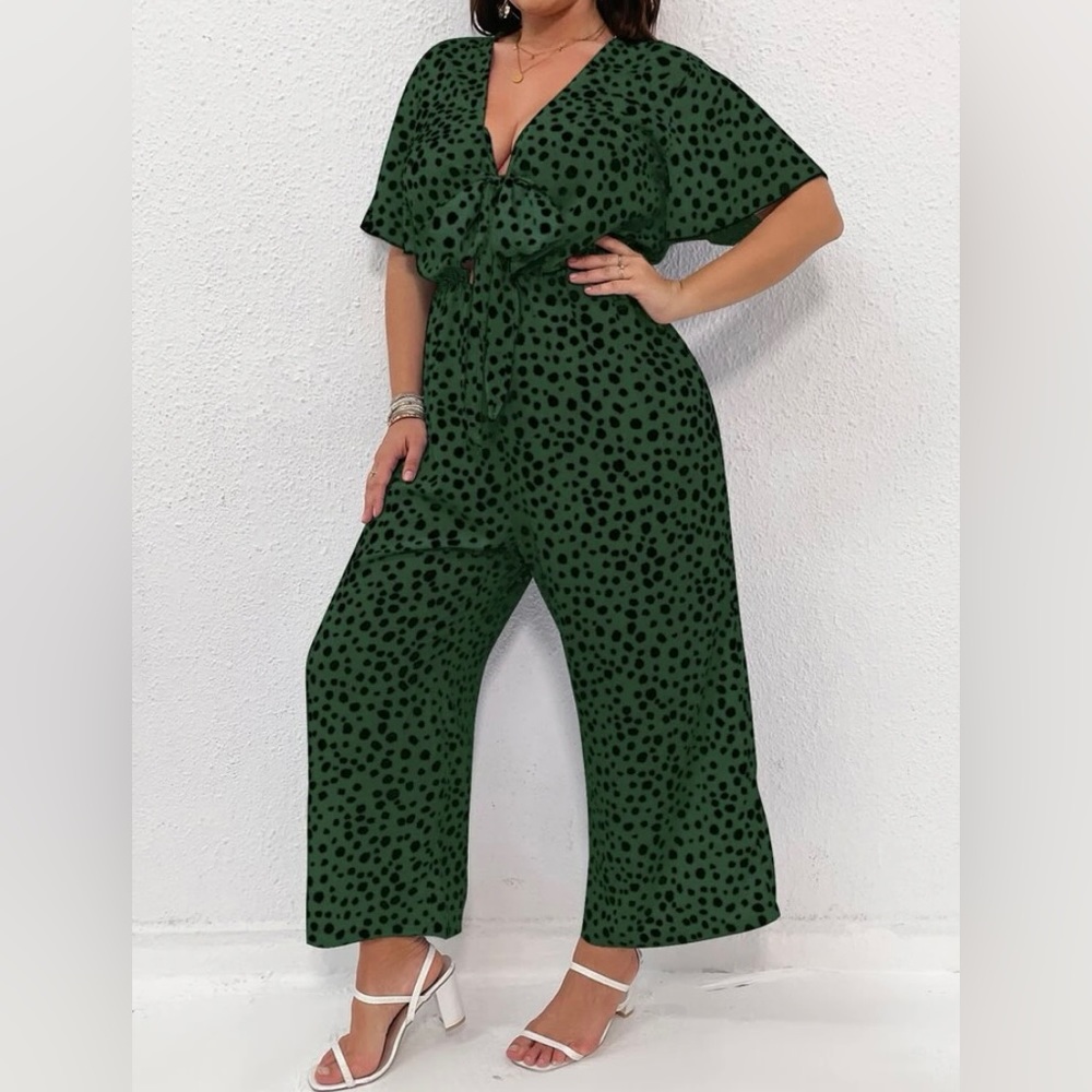 SHEIN | Dalmatian Print Knot Front Jumpsuit
